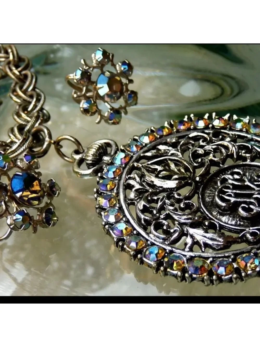 VTG JUDY LEE AB RHINESTONE POCKET WATCH DESIGN PENDANT NECKLACE EARRINGS LOT 20